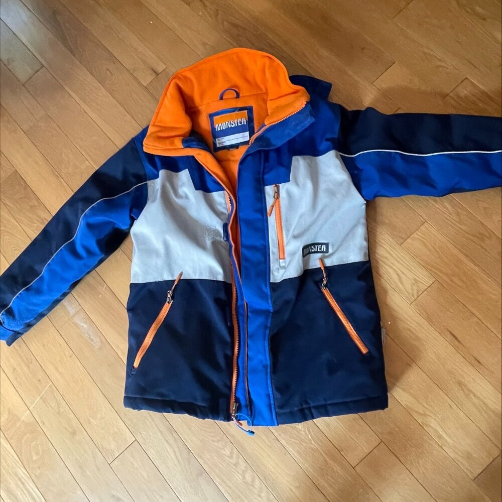Boy's Winter Jacket by Monster, in blue and grey, Size 14